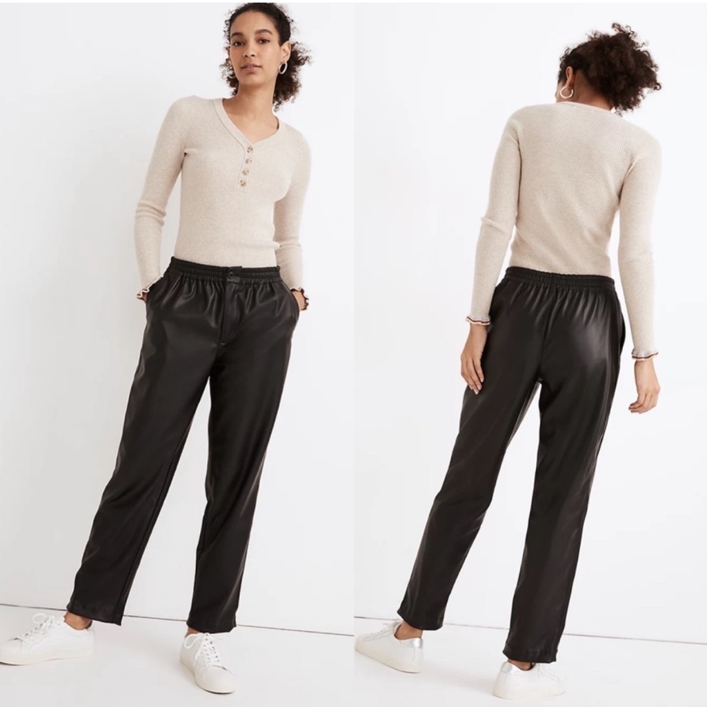 Madewell Vegan Leather Track True Black Trousers Size Small